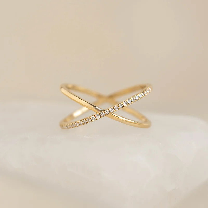 Chic Women's Rings for Fashion-Forward Looks-Criss Cross Half Eternity Diamond Ring - Nuria Chic Women's Rings for Fashion-Forward Looks-Criss Cross Half Eternity Diamond Ring - Nuria