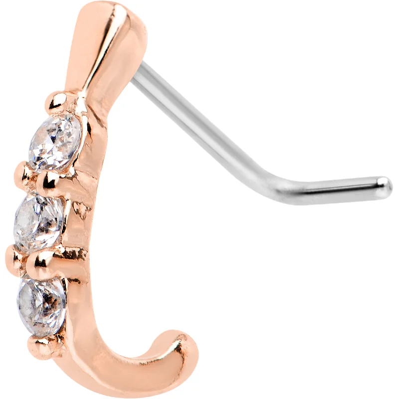 Nose Rings with Barbell Style -20 Gauge Clear CZ Gem Rose Gold IP Faux Hoop L Shaped Nose Ring Nose Rings with Barbell Style -20 Gauge Clear CZ Gem Rose Gold IP Faux Hoop L Shaped Nose Ring