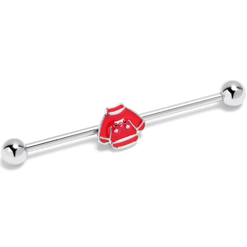 Women's Earrings – Elegant Designs for Every Personality--14 Gauge Happy Holiday Red Sweater Industrial Barbell 38mm Women's Earrings – Elegant Designs for Every Personality--14 Gauge Happy Holiday Red Sweater Industrial Barbell 38mm