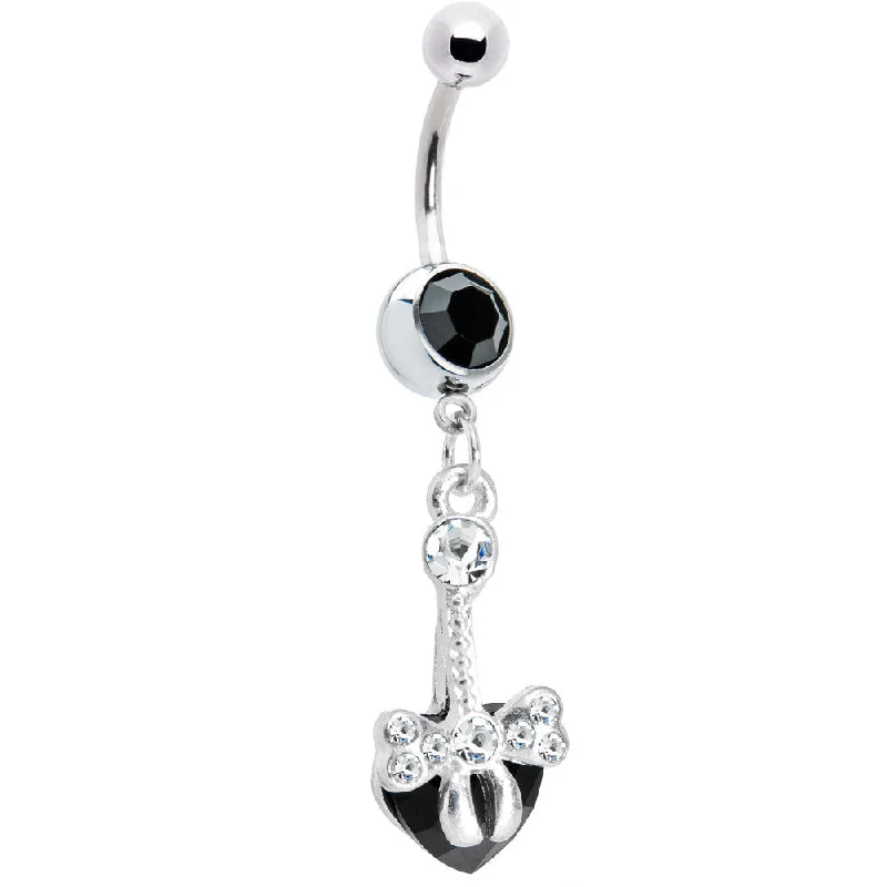 Trendy Belly Rings for Personalized Fashion -Black Gem Bow Heart Dangle Belly Ring
