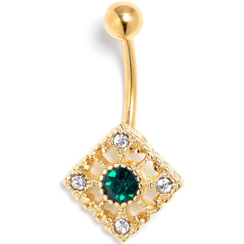 Belly Rings with Beautiful Designs for Trendy Looks -Green Clear Gem Gold Tone Classic Cross Belly Ring Belly Rings with Beautiful Designs for Trendy Looks -Green Clear Gem Gold Tone Classic Cross Belly Ring