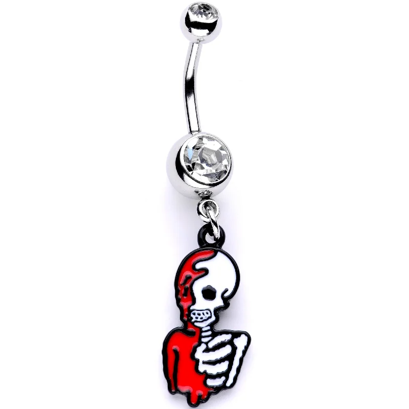 Belly Rings with Unique Shape Designs -Clear Gem Bloody Skeleton Dangle Belly Ring