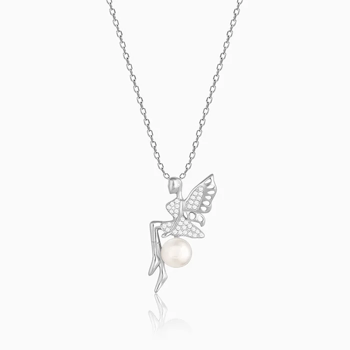 Shop Classic Women's Necklaces & Pendants with a Modern Twist-Silver Love Angel Pearl Pendant With Link Chain Shop Classic Women's Necklaces & Pendants with a Modern Twist-Silver Love Angel Pearl Pendant With Link Chain
