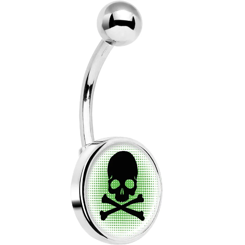 Belly Rings for Bold Looks -Green Black Skull Belly Ring