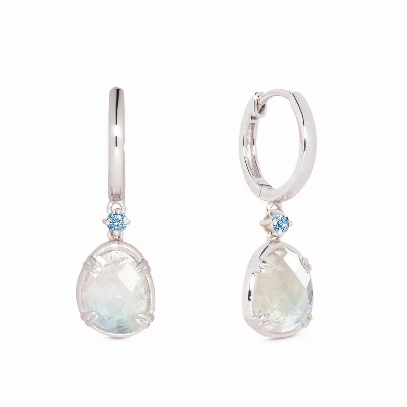 Women's Earrings – Elegant Designs for Every Personality--Silver Rainbow Moonstone Earrings - Victoria (Blue Gem)