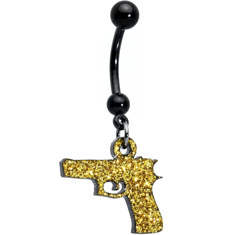 Fashionable Belly Rings for Trendy Looks -Yellow Glitter Gun Dangle Belly Ring