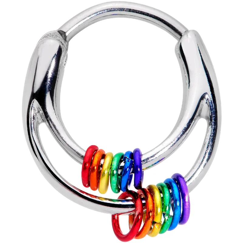 Nose Rings with Designer Craftsmanship -16 Gauge 3/8 Double Rainbow Gay Pride Septum Clicker Nose Rings with Designer Craftsmanship -16 Gauge 3/8 Double Rainbow Gay Pride Septum Clicker