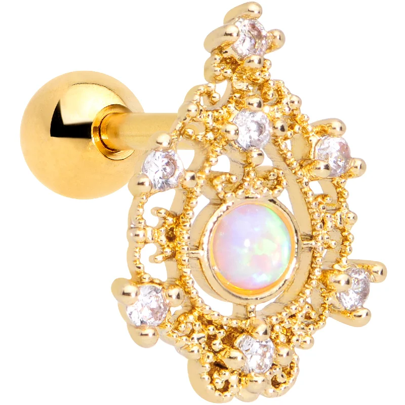 Women's Earrings – Elegant Designs for Every Personality--16 Gauge 1/4 Ornate White Synthetic Opal Gold Tone Oval Cartilage Tragus Women's Earrings – Elegant Designs for Every Personality--16 Gauge 1/4 Ornate White Synthetic Opal Gold Tone Oval Cartilage Tragus