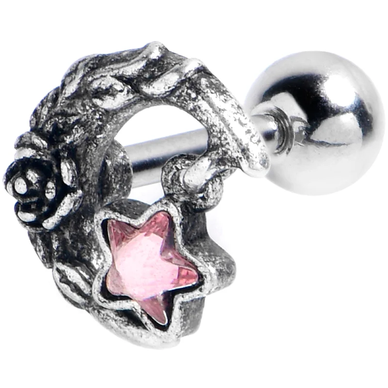 Women's Earrings – Elegant Designs for Every Personality--16 Gauge 1/4 Pink Gem Ornate Moon Star Cartilage Tragus Earring Women's Earrings – Elegant Designs for Every Personality--16 Gauge 1/4 Pink Gem Ornate Moon Star Cartilage Tragus Earring