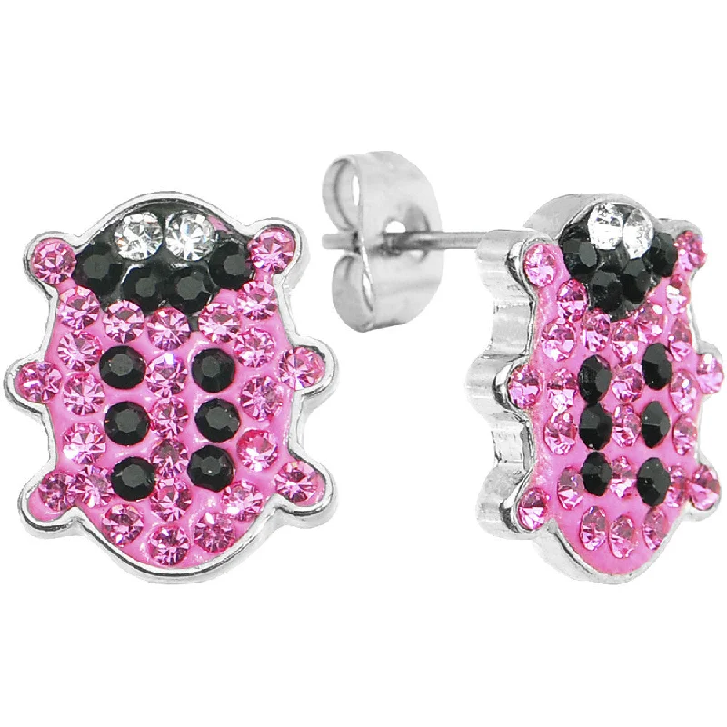 Women's Earrings – Elegant Designs for Every Personality--Pink Ferido Crystal Snuggle Bug Stud Earrings