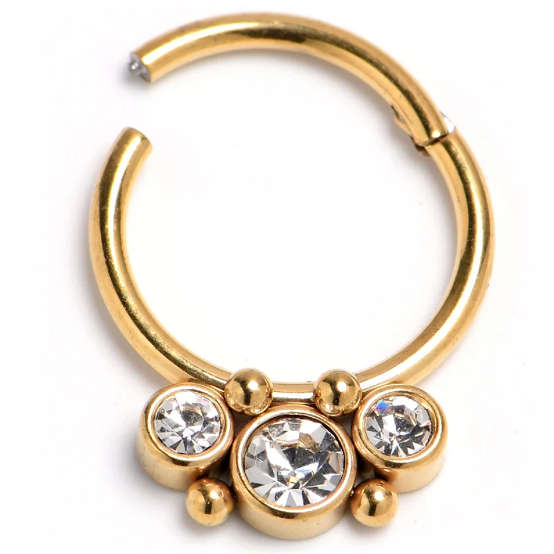 Nose Rings for Traditional Looks -16 Gauge 3/8 Front Facing CZ Gold PVD Precision Hinge Closure Segment Ring Nose Rings for Traditional Looks -16 Gauge 3/8 Front Facing CZ Gold PVD Precision Hinge Closure Segment Ring