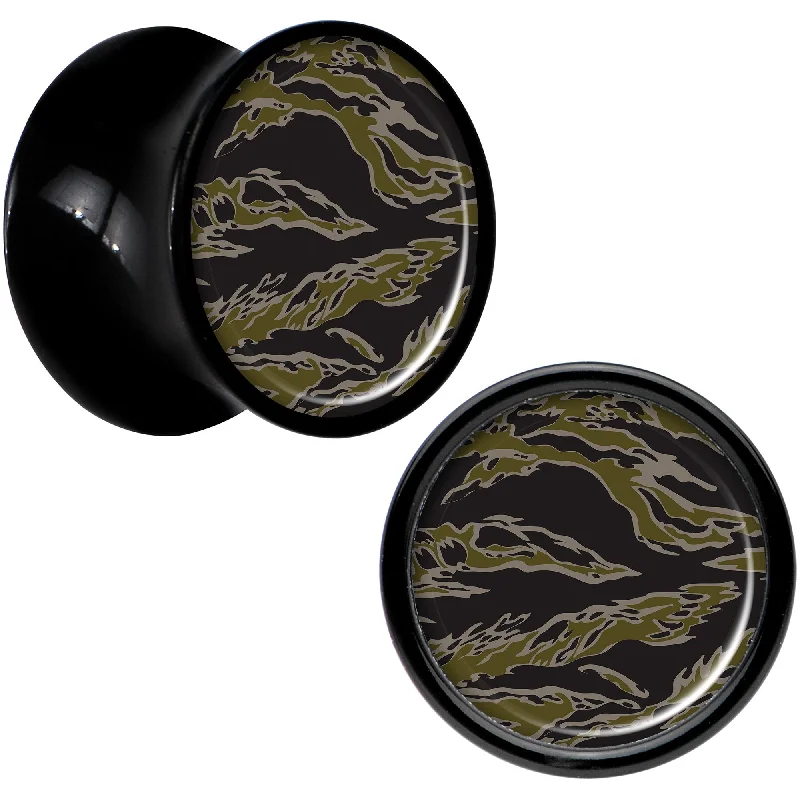 Women's Earrings – Elegant Designs for Every Personality--Black Acrylic Tiger Camo Print Saddle Plug Set 00 Gauge Women's Earrings – Elegant Designs for Every Personality--Black Acrylic Tiger Camo Print Saddle Plug Set 00 Gauge