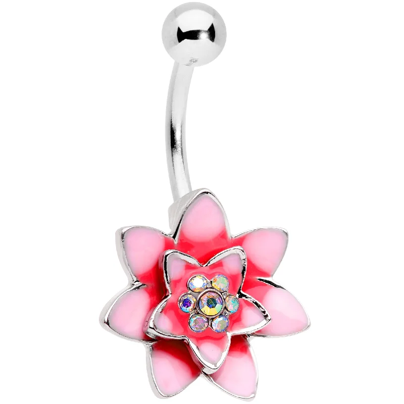 Stylish Belly Rings for Special Moments -Aurora Gem Pink Red Rose Flower Belly Ring
