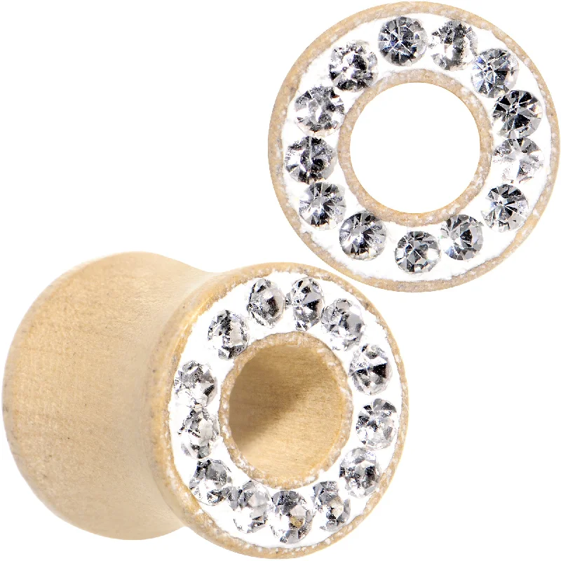 Women's Earrings – Elegant Designs for Every Personality--0 Gauge Clear Gem Organic Maple Wood Saddle Plug Set