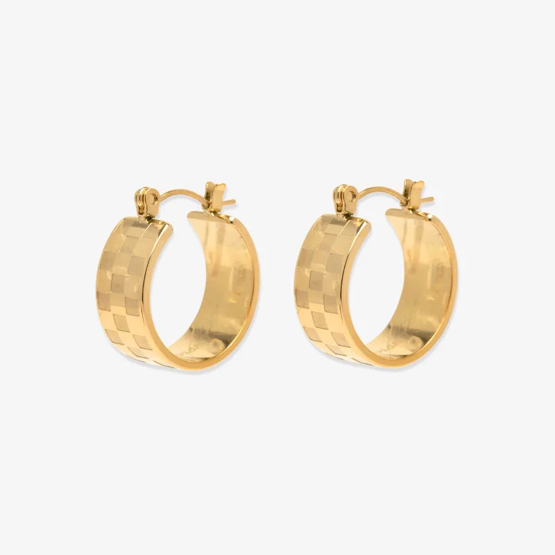 Women's Earrings – Elegant Designs for Every Personality--Gold Check Hoop Earrings
