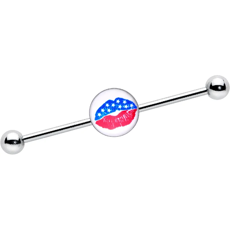 Women's Earrings – Elegant Designs for Every Personality--14 Gauge Inlay Patriotic Kissy Lips Industrial Barbell 38mm Women's Earrings – Elegant Designs for Every Personality--14 Gauge Inlay Patriotic Kissy Lips Industrial Barbell 38mm