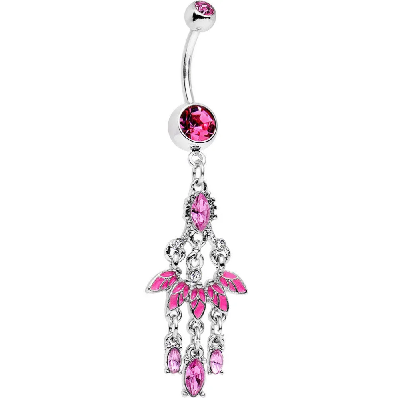 Comfortable Belly Rings for Sensitive Piercings -Pink Gem Party Ready Fan Chandelier Dangle Belly Ring Comfortable Belly Rings for Sensitive Piercings -Pink Gem Party Ready Fan Chandelier Dangle Belly Ring