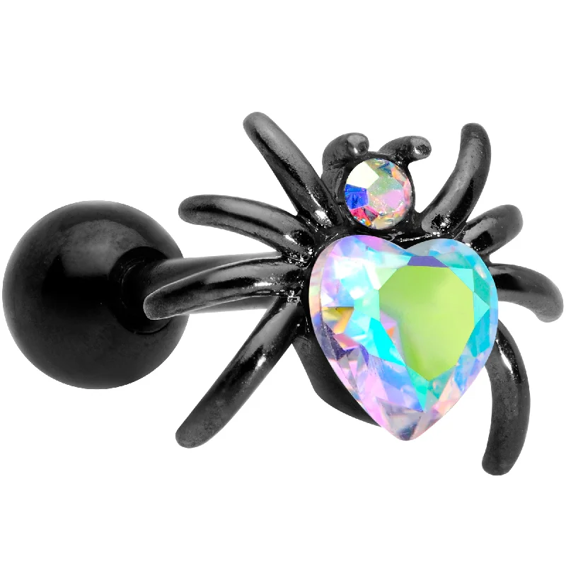Women's Earrings – Elegant Designs for Every Personality--16 Gauge 1/4 Aurora Gem Black Heart Spider Cartilage Tragus