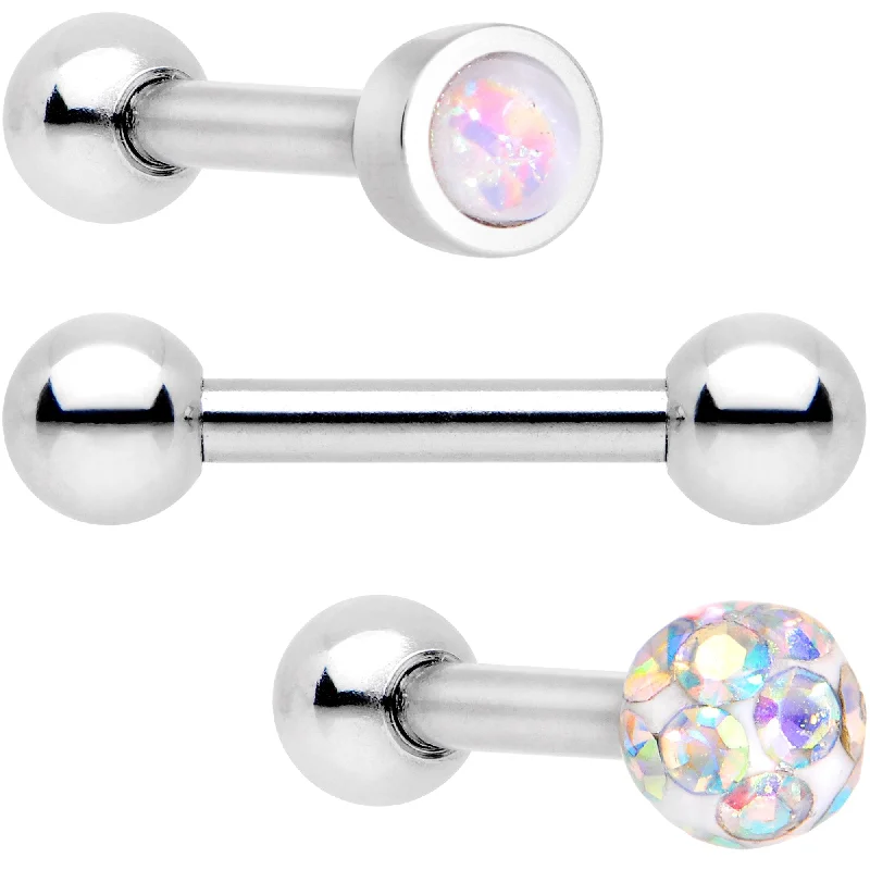 Women's Earrings – Elegant Designs for Every Personality--16 Gauge 1/4 White Faux Opal Inlay Cartilage Tragus Earring 3 Pack Set