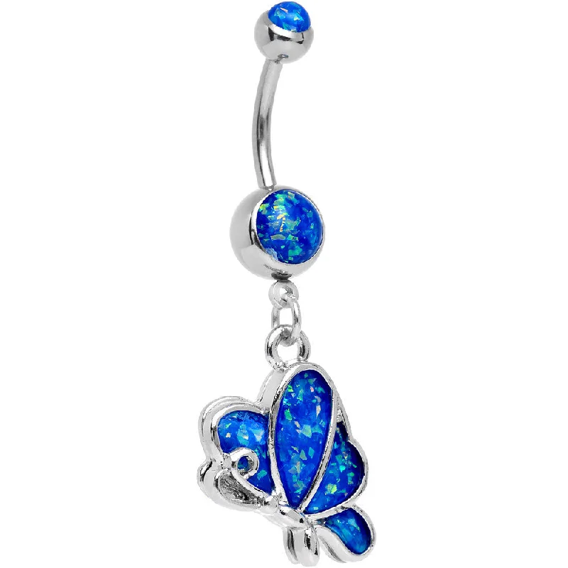 Comfortable Belly Rings for Fashion Forward -Blue Imitation Opal Butterfly Dangle Belly Ring Comfortable Belly Rings for Fashion Forward -Blue Imitation Opal Butterfly Dangle Belly Ring