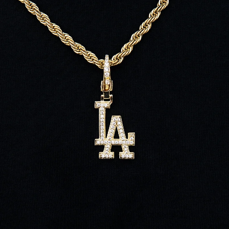 Customizable Bracelets for Men-Los Angeles Dodgers Official MLB Micro Logo Clip On Pendant in Yellow Gold Customizable Bracelets for Men-Los Angeles Dodgers Official MLB Micro Logo Clip On Pendant in Yellow Gold