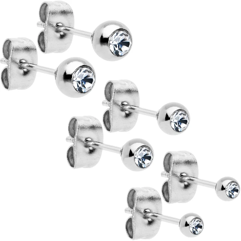 Women's Earrings – Elegant Designs for Every Personality--3mm 4mm 5mm Aurora Gem Ball 316L Stainless Steel Stud Earrings 3 Pack