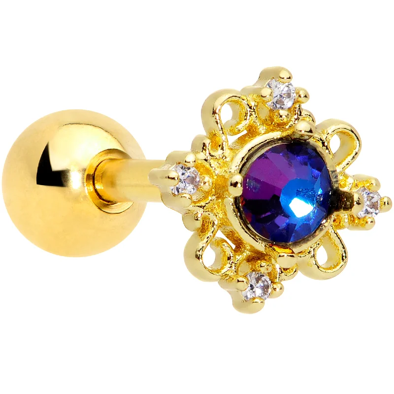 Women's Earrings – Elegant Designs for Every Personality--16 Gauge 1/4 Purple Tourmaline Gold Tone Filigree Cartilage Tragus