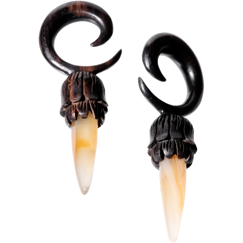 Women's Earrings – Elegant Designs for Every Personality--White Stone Iron Wood Tribal Spiral Taper Set 5mm to 8mm