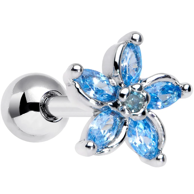 Women's Earrings – Elegant Designs for Every Personality--16 Gauge 1/4 Aqua Gem Pretty Petals Flower Cartilage Tragus Earring