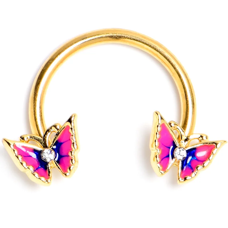 Women's Earrings – Elegant Designs for Every Personality--16 Gauge 3/8 Clear Gem Gold Tone Butterfly Pink Horseshoe Circular Barbell Women's Earrings – Elegant Designs for Every Personality--16 Gauge 3/8 Clear Gem Gold Tone Butterfly Pink Horseshoe Circular Barbell