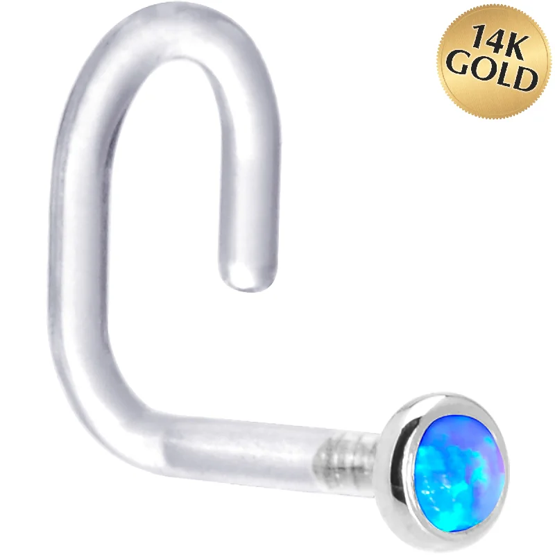 Premium Nose Rings -18 Gauge 1/4 White Gold 2mm Blue Synthetic Opal Bioplast Nose Ring Premium Nose Rings -18 Gauge 1/4 White Gold 2mm Blue Synthetic Opal Bioplast Nose Ring