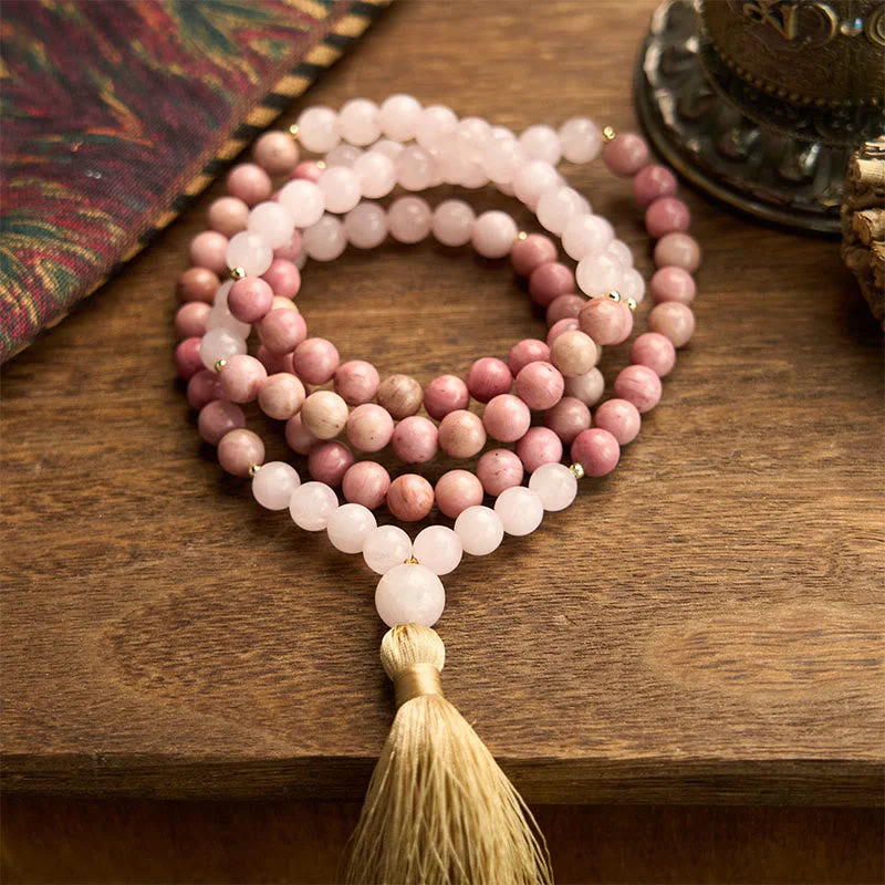 Minimalist Men's Bracelets-Buddha Stones 108 Mala Beads Rhodonite Rose Quartz Tassel Healing Bracelet Minimalist Men's Bracelets-Buddha Stones 108 Mala Beads Rhodonite Rose Quartz Tassel Healing Bracelet