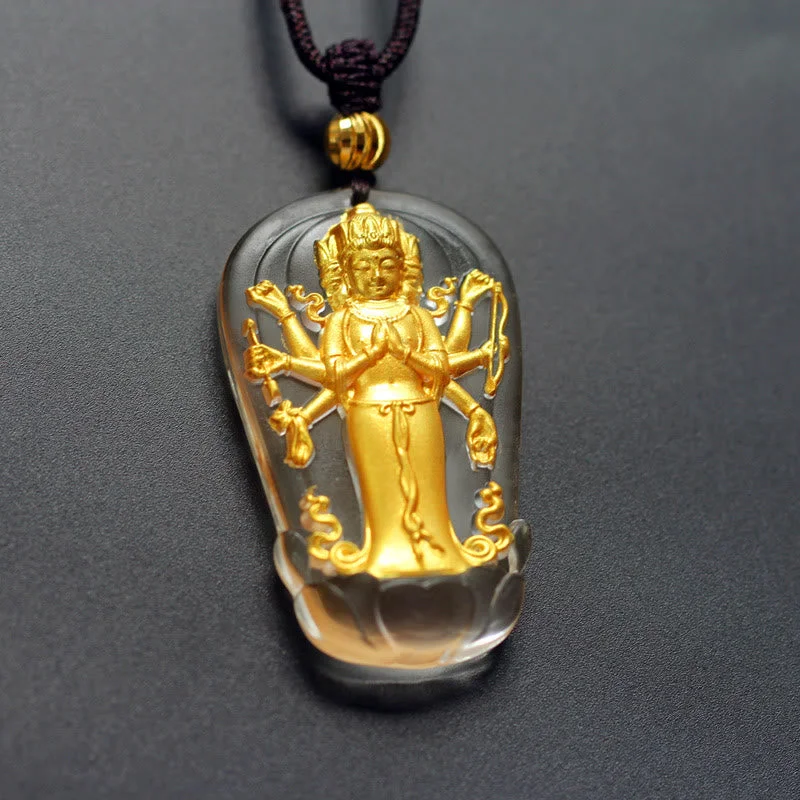 Shop Classic Women's Necklaces & Pendants with a Modern Twist-Buddha Stones Tibetan Eight-armed Avalokitesvara Guanyin Buddha Gold Plated Liuli Crystal Wealth Necklace Pendant Shop Classic Women's Necklaces & Pendants with a Modern Twist-Buddha Stones Tibetan Eight-armed Avalokitesvara Guanyin Buddha Gold Plated Liuli Crystal Wealth Necklace Pendant