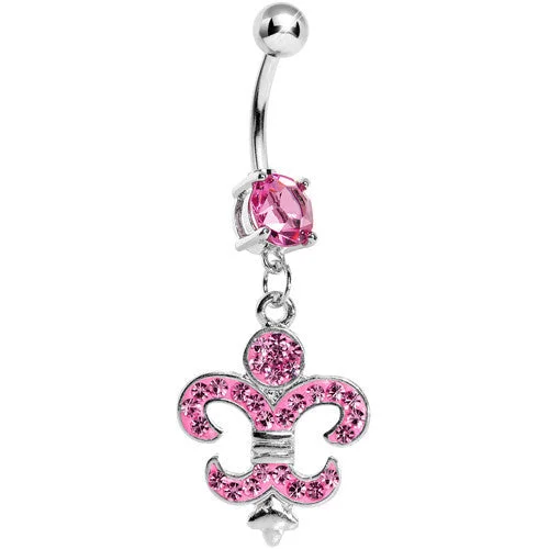 Belly Rings with Simple and Elegant Designs -Pink Gem Fleur de Lis Belly Ring