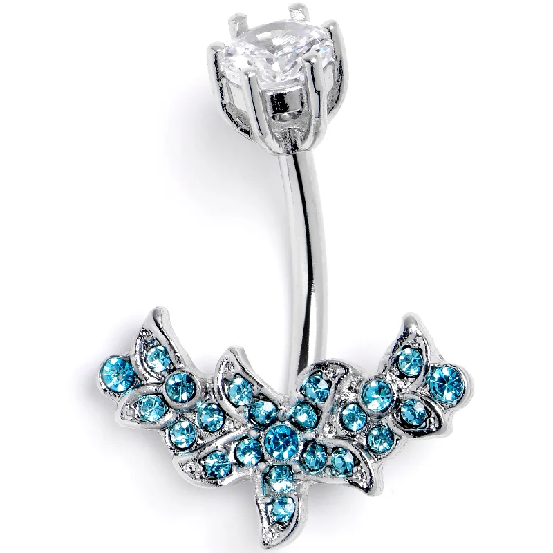 Stylish Belly Rings for Women Who Love Fashion -Clear Blue Gem Flower Garland Double Mount Belly Ring Stylish Belly Rings for Women Who Love Fashion -Clear Blue Gem Flower Garland Double Mount Belly Ring