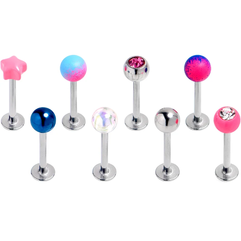 Lip Rings for Bold, Edgy Styles16 Gauge 5/16 Pink Gem Purple Blue Labret Monroe Tragus Set of 8
