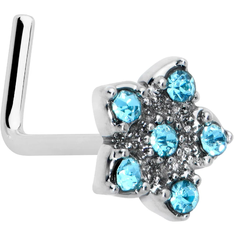 Unique Gemstone Nose Rings -20 Gauge 7mm Blue Clear Gem Star Flower L Shape Nose Ring Unique Gemstone Nose Rings -20 Gauge 7mm Blue Clear Gem Star Flower L Shape Nose Ring