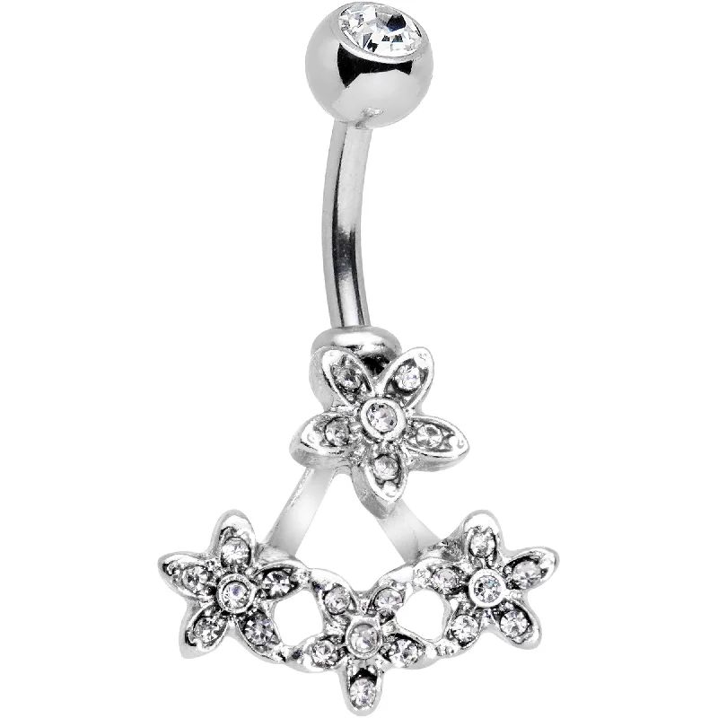 Belly Rings with Designer Accents for Bold Fashion -Clear Gem Field of Flowers Dangle Belly Ring Belly Rings with Designer Accents for Bold Fashion -Clear Gem Field of Flowers Dangle Belly Ring