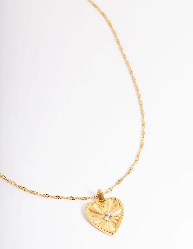 Shop Classic Women's  Necklaces & Pendants with a Modern Twist-Waterproof Gold Plated Stainless Steel Diamante Heart Necklace