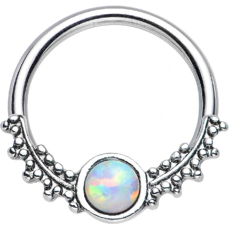 Unique Lip Rings for Bold Fashion14 Gauge 1/2 Synthetic White Opal Drops of Dew Captive Ring