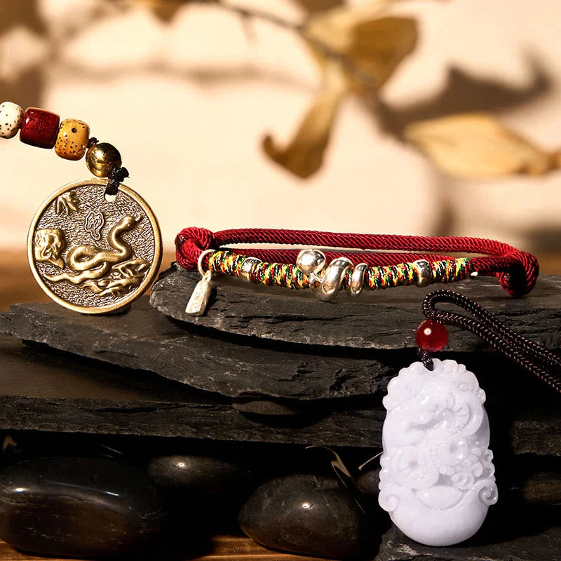 Vintage Inspired Bangles for Women-Buddha Stones Lucky The Year of The Snake 2025 Jade Red String Protection Bundle-2 Vintage Inspired Bangles for Women-Buddha Stones Lucky The Year of The Snake 2025 Jade Red String Protection Bundle-2