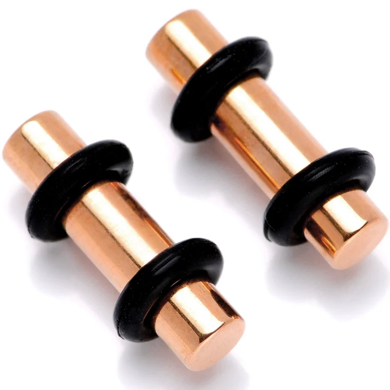 Women's Earrings – Elegant Designs for Every Personality--8 Gauge Rose Gold Tone Anodized Titanium Micro Straight Plug Set