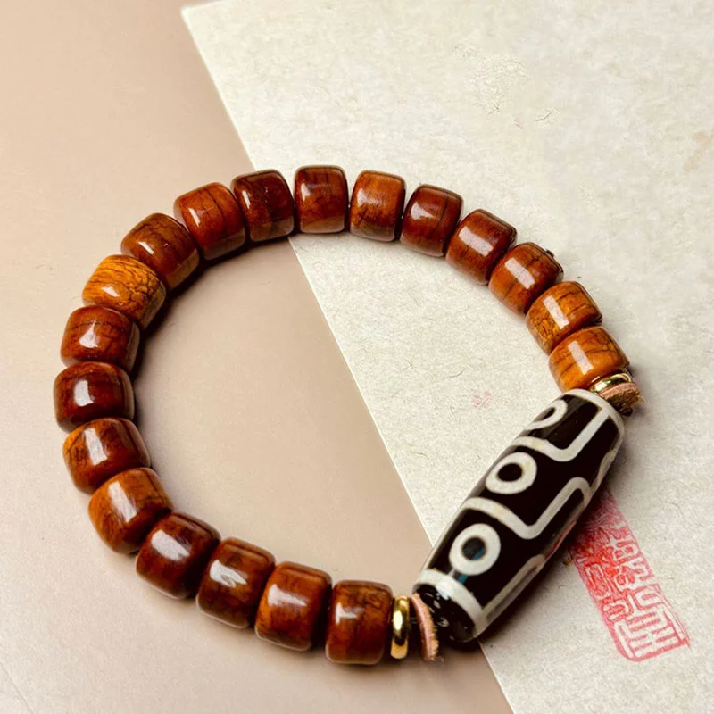 Metal and Leather Bracelets for Men-Buddha Stones Tibetan Yak Bone Nine-Eye Dzi Bead Protection Bracelet Metal and Leather Bracelets for Men-Buddha Stones Tibetan Yak Bone Nine-Eye Dzi Bead Protection Bracelet