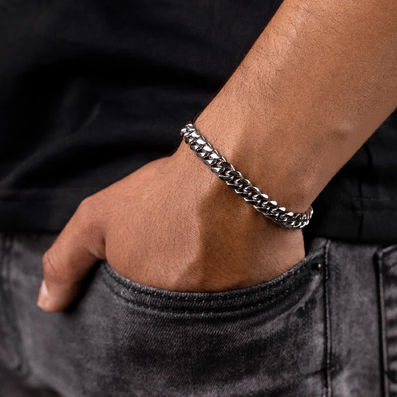 Men's Bracelets with Durable Materials-Miami Cuban Link Bracelet in White Gold- 8mm