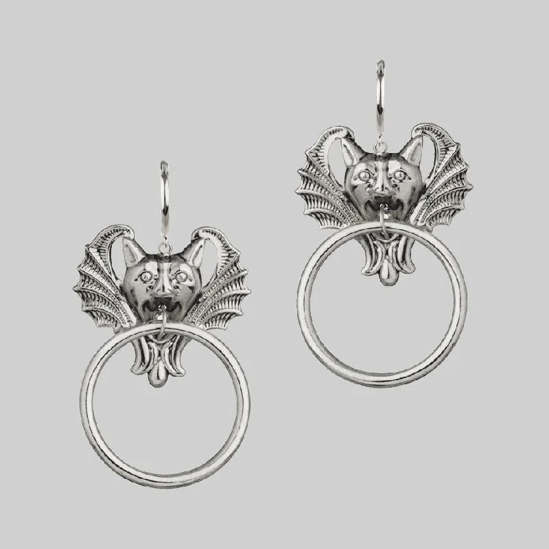 Women's Earrings – Elegant Designs for Every Personality--DRAKKAR. Gargoyle Knocker Hoop Earrings - Silver Women's Earrings – Elegant Designs for Every Personality--DRAKKAR. Gargoyle Knocker Hoop Earrings - Silver