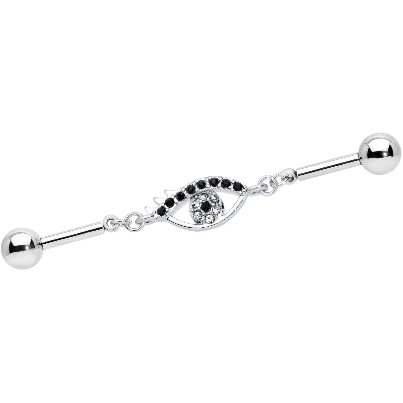 Women's Earrings – Elegant Designs for Every Personality--14 Gauge Clear Black Gem Wide Eye Double Industrial Barbell 40mm Women's Earrings – Elegant Designs for Every Personality--14 Gauge Clear Black Gem Wide Eye Double Industrial Barbell 40mm