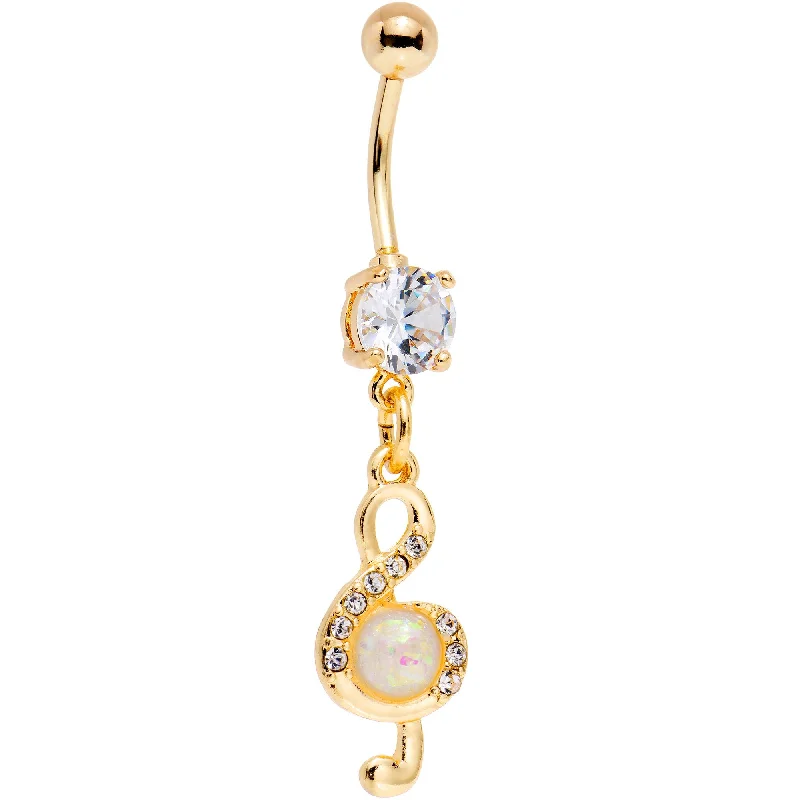 Belly Rings with Designer Finish for Exclusive Looks -White Faux Opal Gold PVD Treble Clef Dangle Belly Ring Belly Rings with Designer Finish for Exclusive Looks -White Faux Opal Gold PVD Treble Clef Dangle Belly Ring