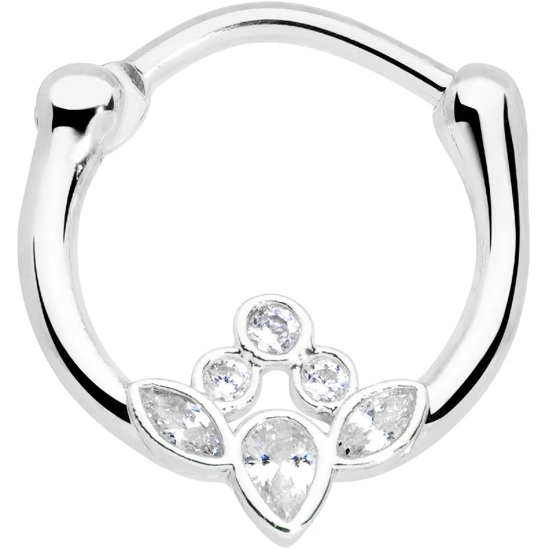 Adjustable Hoop Nose Rings -16 Gauge 3/8 Clear Gem Classic Cluster Septum Clicker