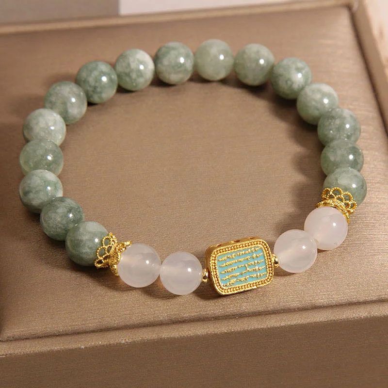 Multi-Colored Bangles for Women-Buddha Stones Natural Green Jade White Agate Five Scriptures Abundance Bracelet Multi-Colored Bangles for Women-Buddha Stones Natural Green Jade White Agate Five Scriptures Abundance Bracelet