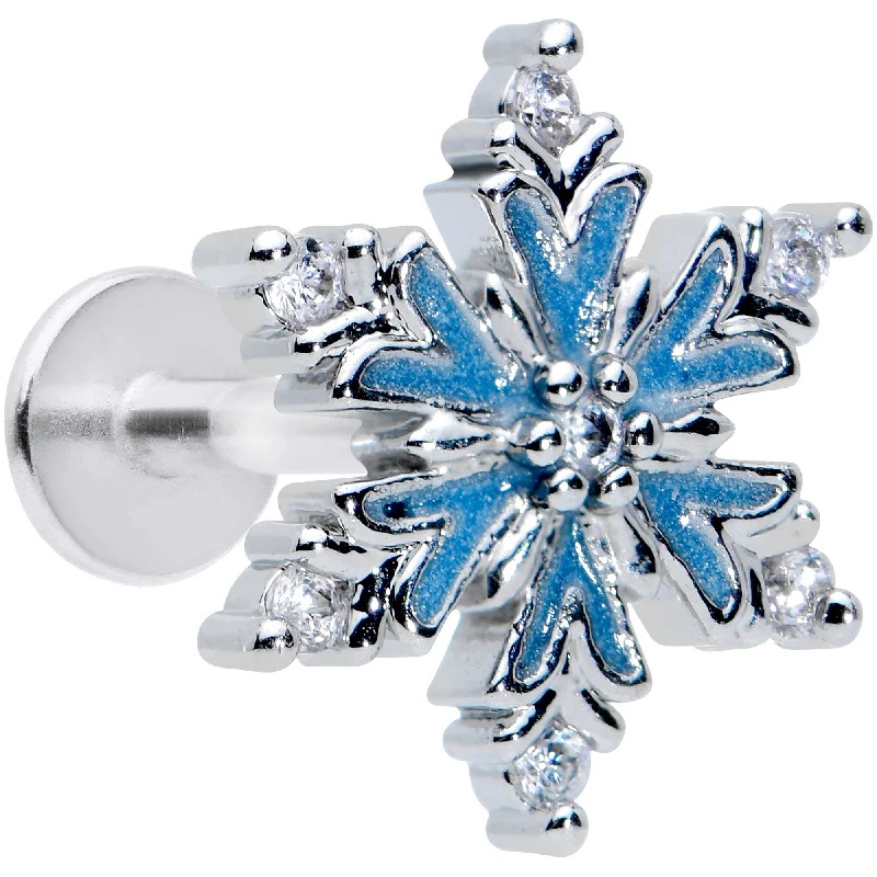 Elegant Lip Rings with Bold Touches16 Gauge 5/16 Clear CZ Blue Snowflake Christmas Labret Monroe Tragus
